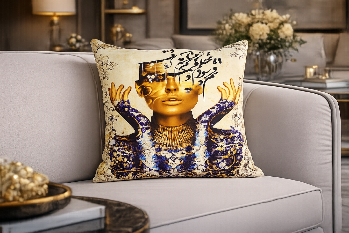 The Azure Empress Cushion | Printed Velvet | 16"x16"