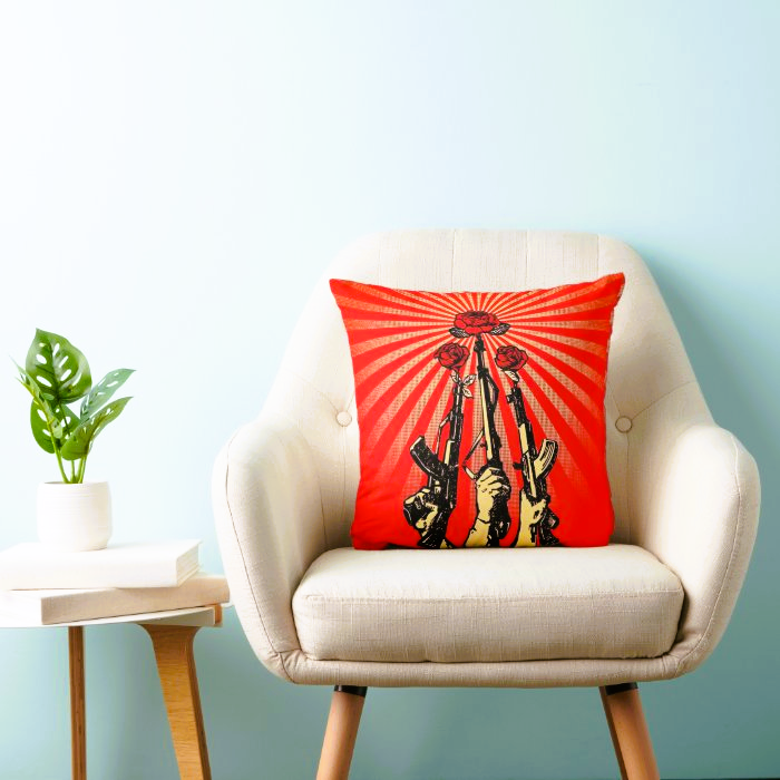 Guns and Roses | Freedom | 18 x 18 | Dull Silk | Cushion Cover + Faux insert.