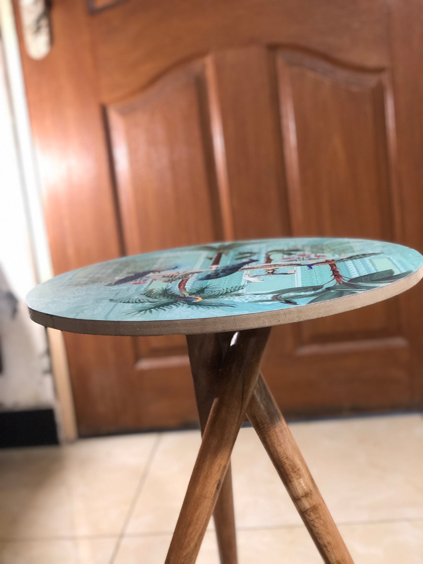 Peacock Panache Table | Peacock Panache Collection | Digital Printed | 18” diameter