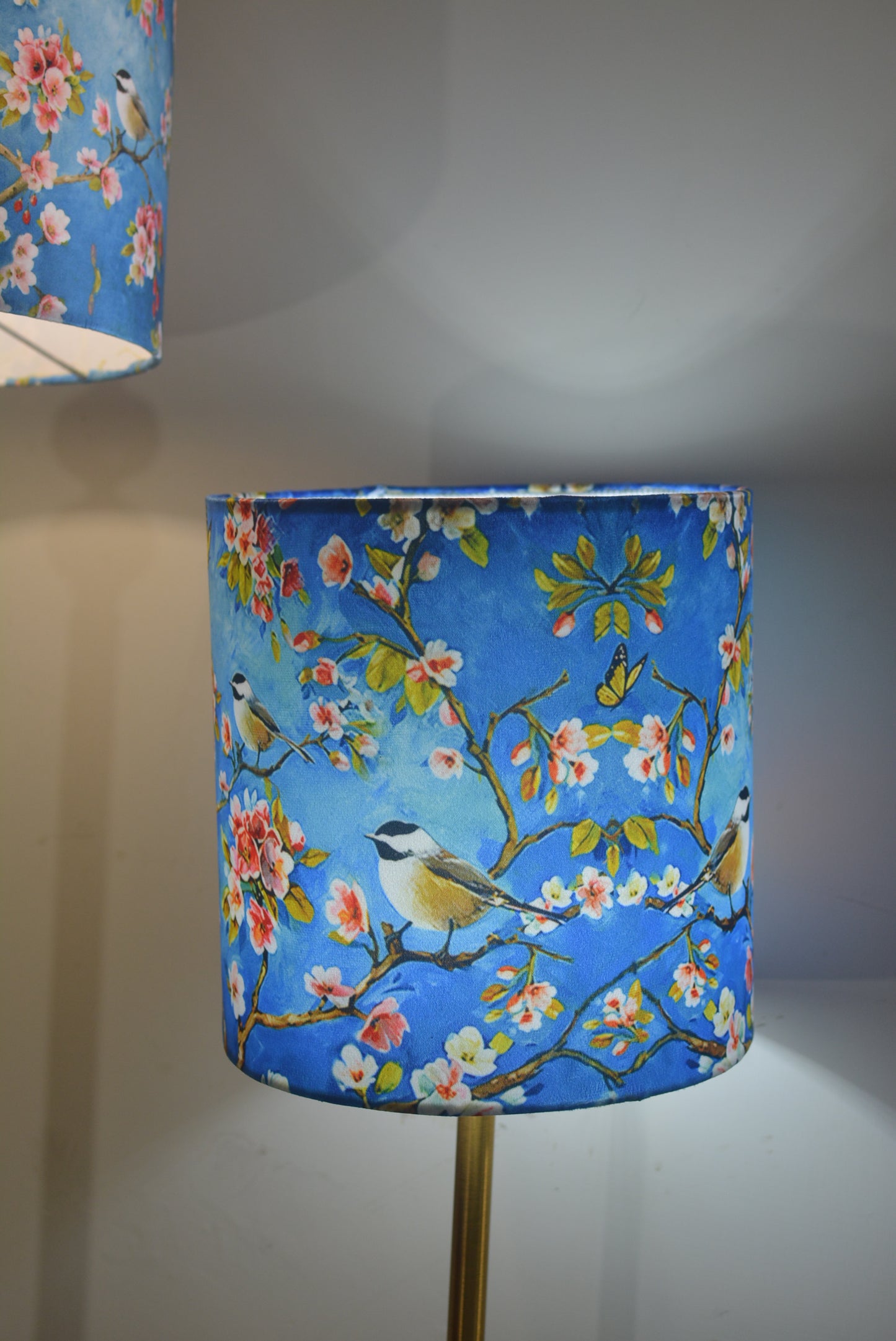 Birds in Blossom Lampshade | Birds in Blossom Collection | Velvet | 14" Diameter | 10" Diameter
