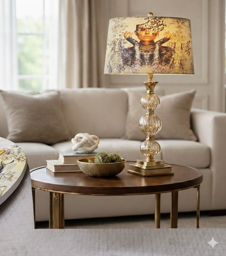 The Azure Empress lampshade | Printed Velvet | 14" Diameter