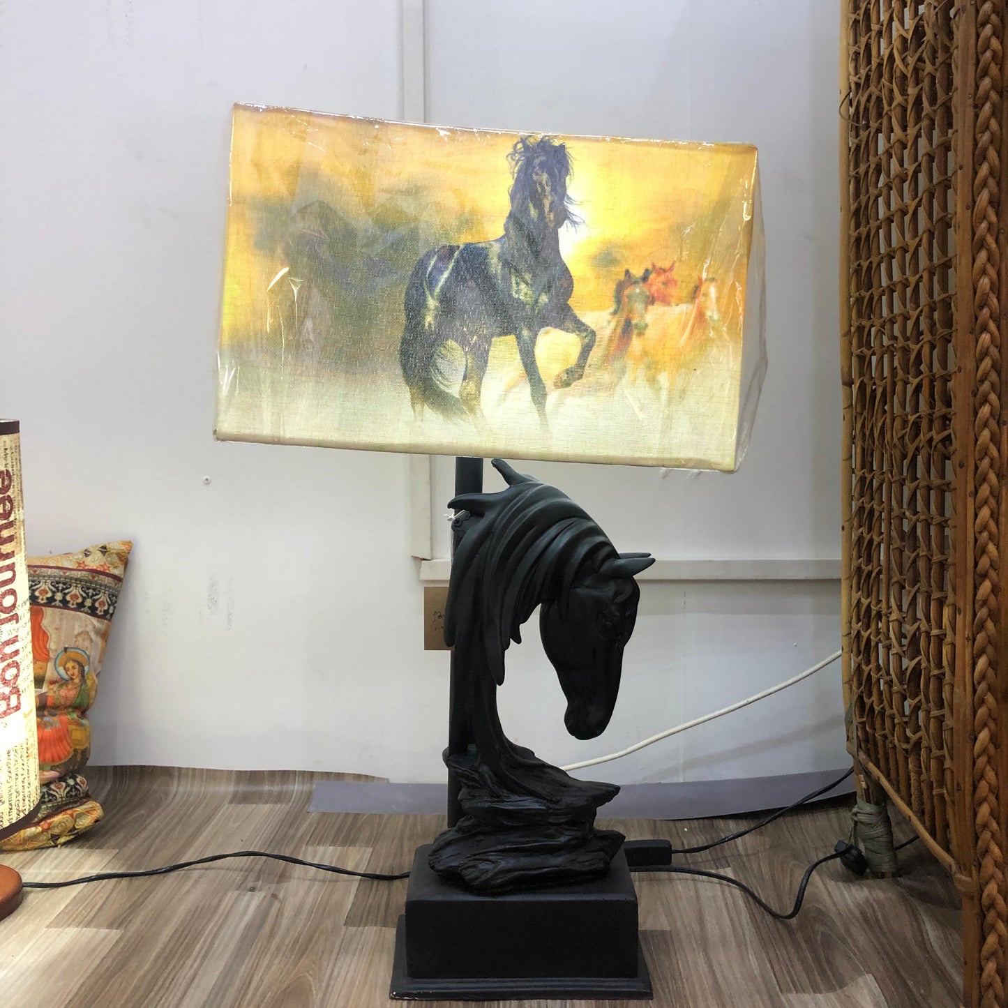 A Regal Horse Lampshade | Black | Printed Jute | 18" x 10"