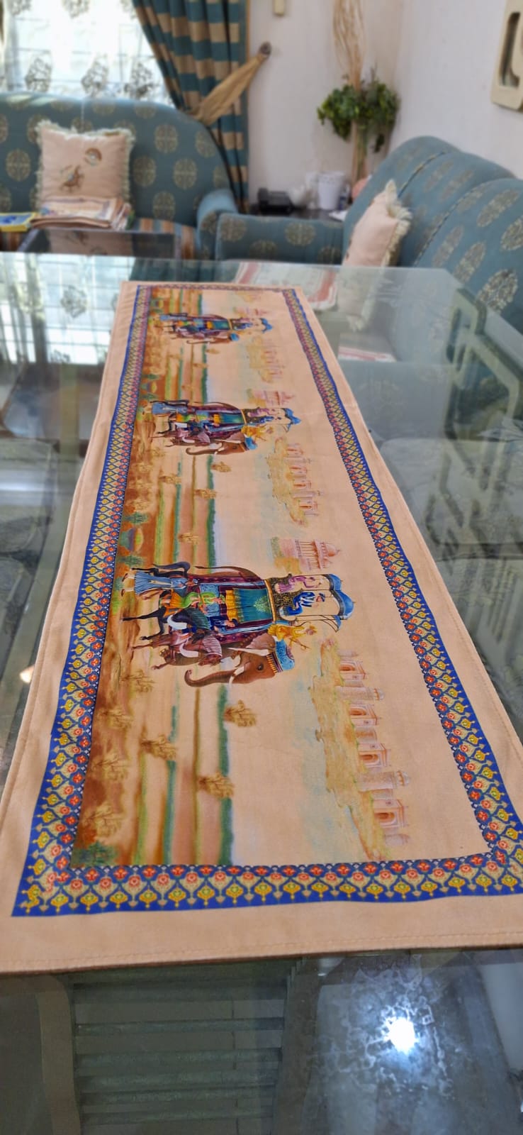 Elephant Mughal Runner | Mughal Collection | Velvet | 54" length | 14" Width