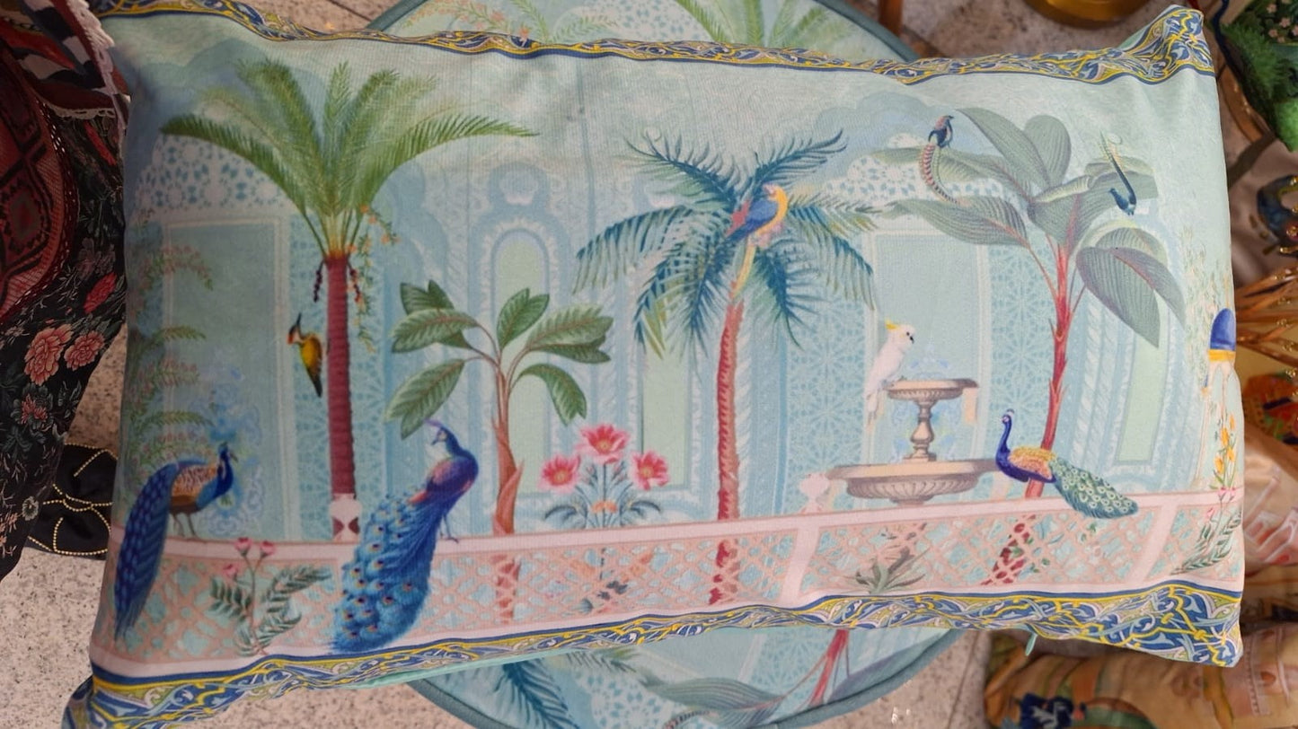 Peacock Panache Cushion | Peacock Panache Collection | Velvet | 22" x 14"