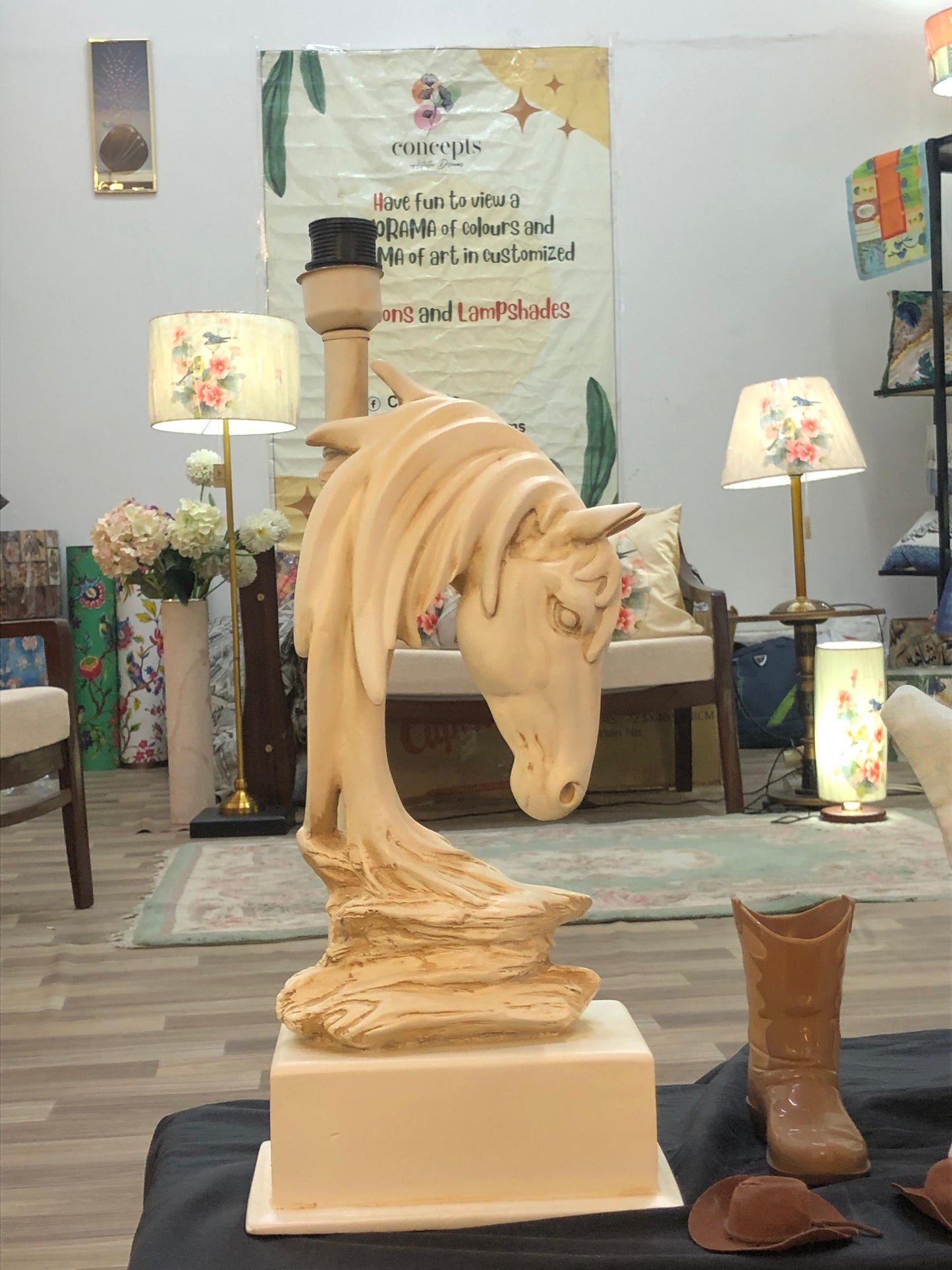 A Regal Horse Lampshade | White | Printed Jute | 18" x 10"