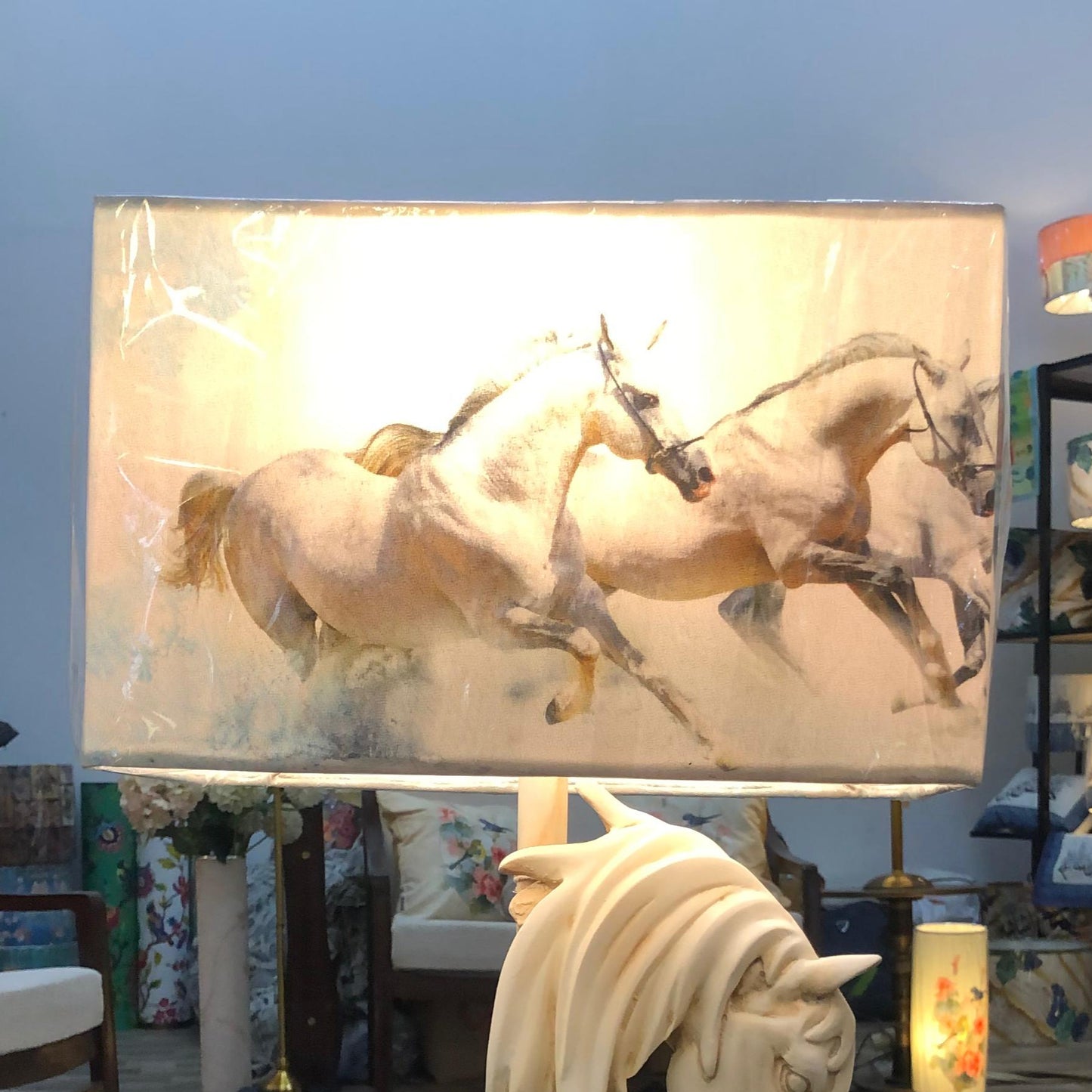 A Regal Horse Lamp| White | Raisin | Handmade | 20" Height