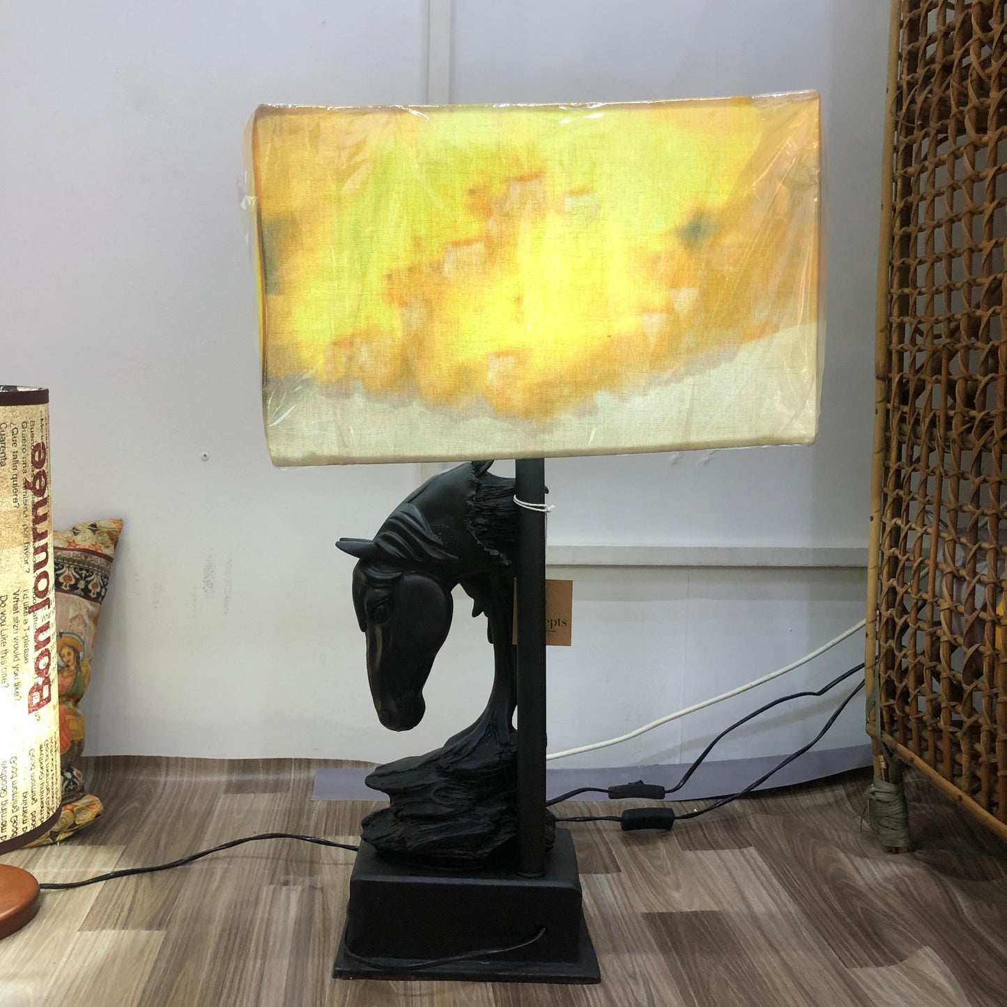 A Regal Horse Lampshade | Black | Printed Jute | 18" x 10"