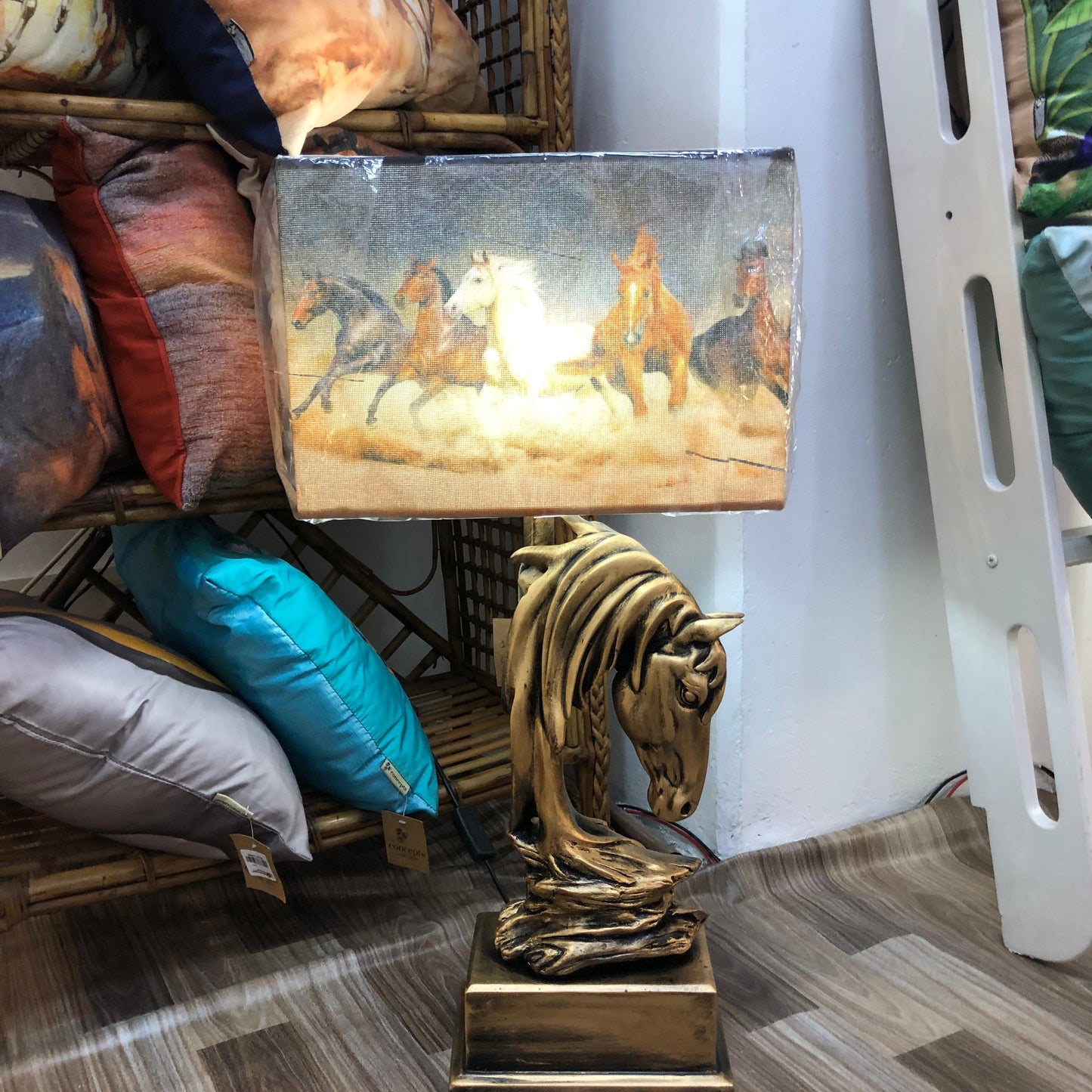 A Regal Horse Lampshade | Golden | Printed Jute | 18" x 10"