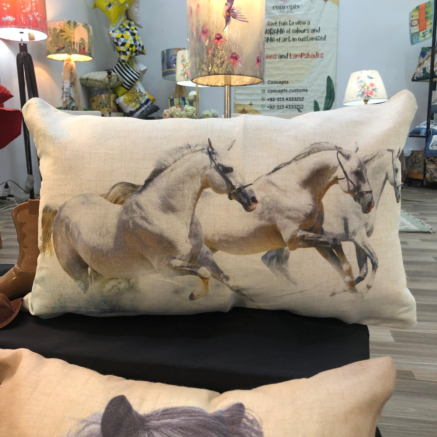 A Regal Horse Cushion | White | Printed Jute | 22" x 14"