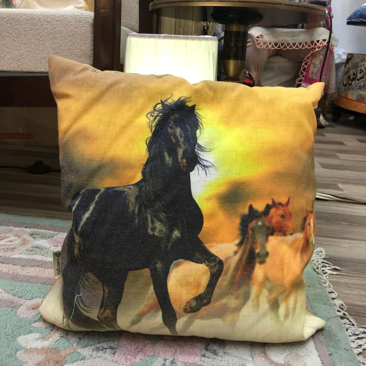 A Regal Horse Cushion | Blackj | Printed Jute | 18" x 18"