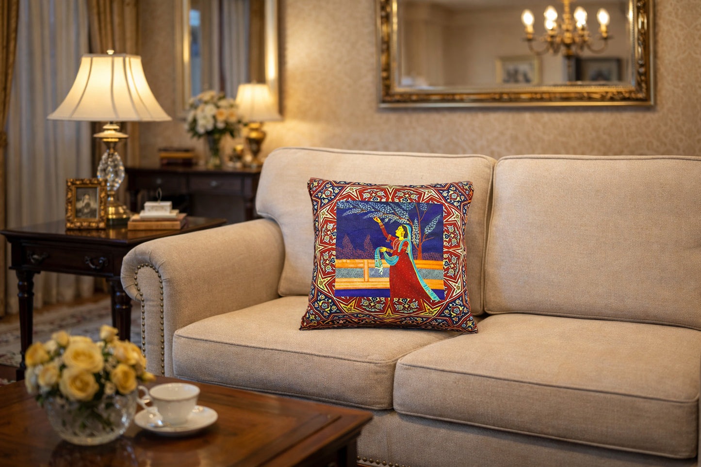 The Rani's Respite cushion | Velvet Printed |18"x18"