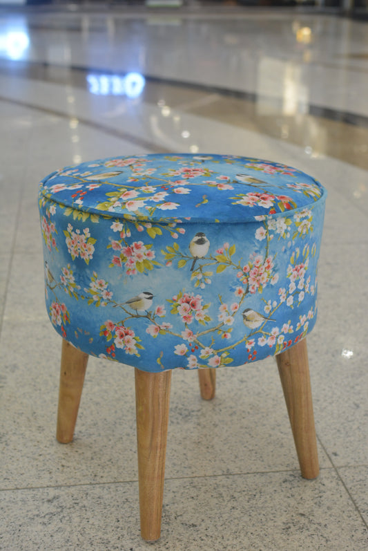Birds in Blossom Ottoman | Birds in Blossom Collection | Velvet | 24" Height | 18" Diameter