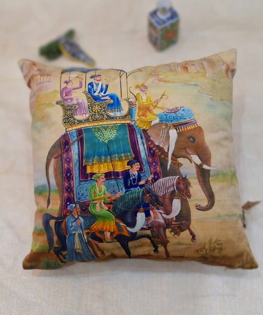 Elephant Mughal Cushion | Mughal Collection | Velvet | 18" Diameter | 18" height
