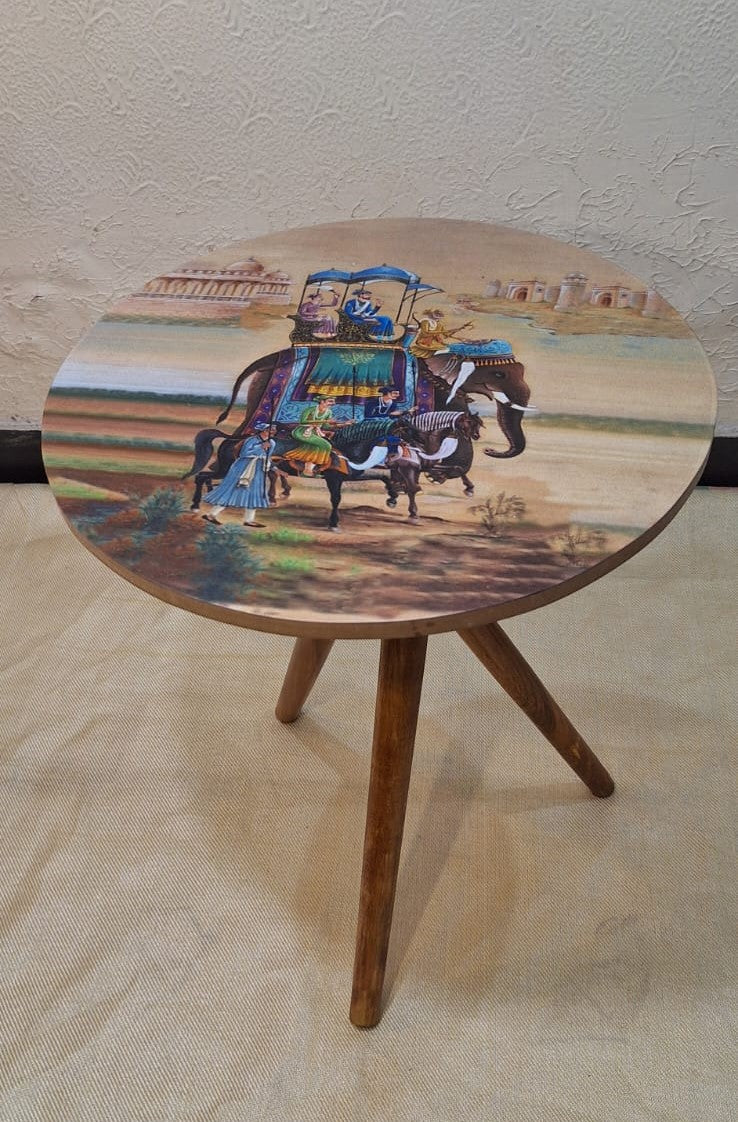 Elephant Mughal Table | Mughal Collection | Digital Printed | 18" Diameter