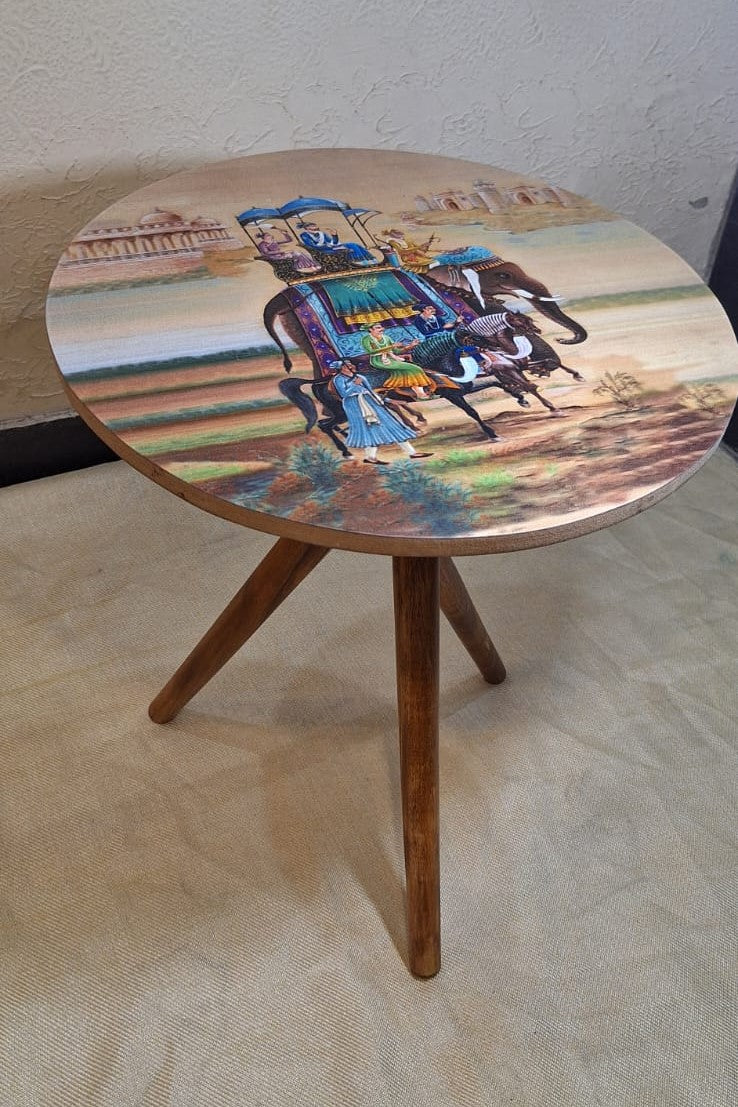 Elephant Mughal Table | Mughal Collection | Digital Printed | 18" Diameter