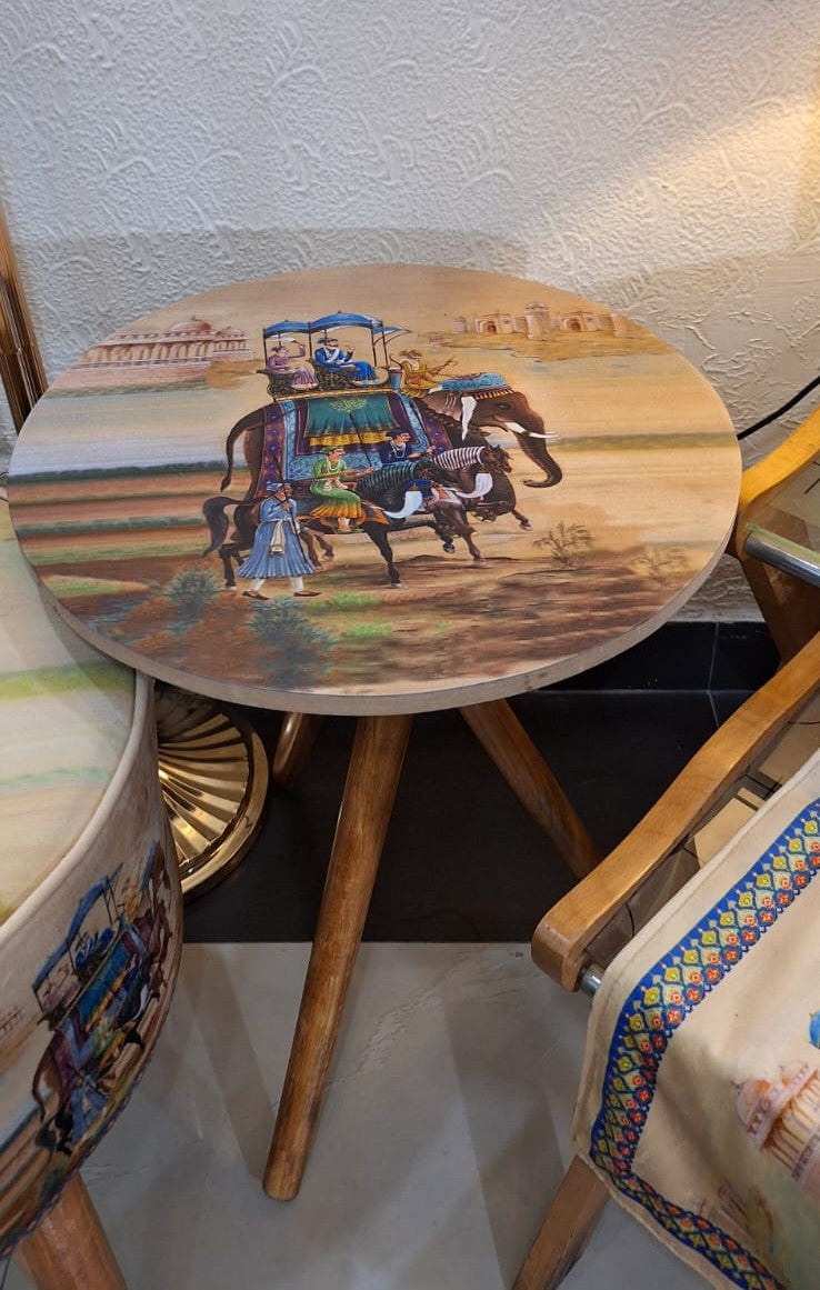 Elephant Mughal Table | Mughal Collection | Digital Printed | 18" Diameter