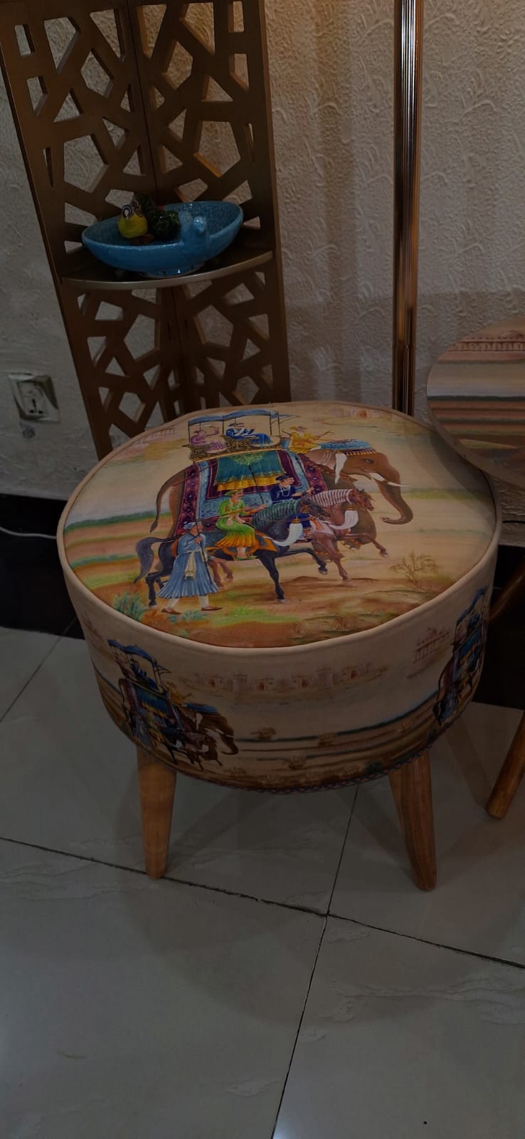 Elephant Mughal Ottoman | Mughal Collection | Velvet | 18" Diameter | 24" height