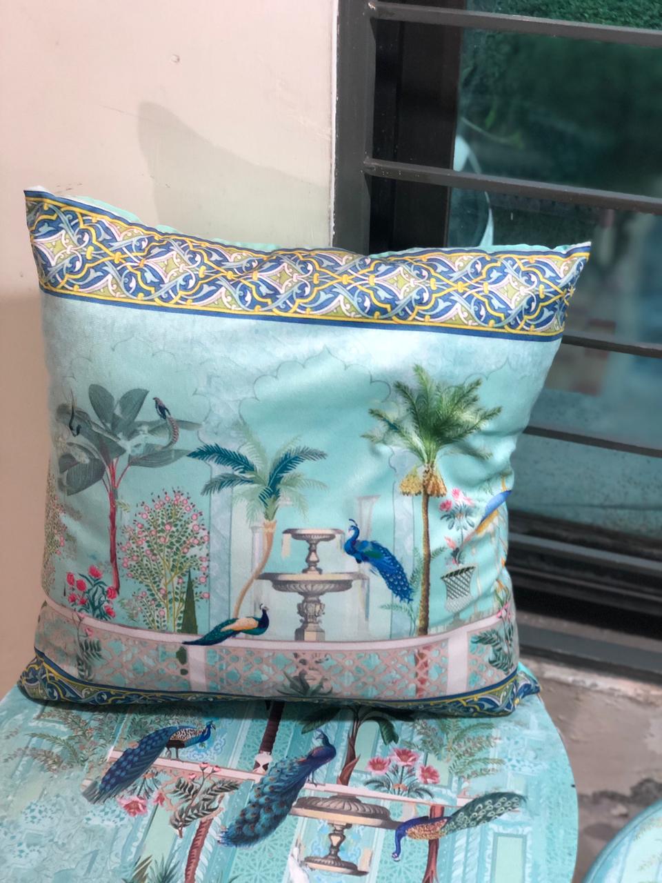 Peacock Panache Cushion | Peacock Panache Collection | Velvet | 18" x 18"