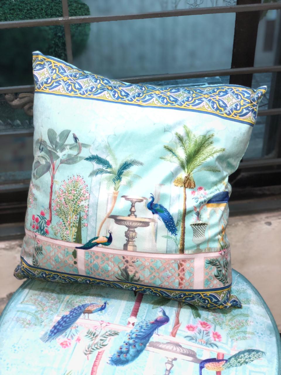 Peacock Panache Cushion | Peacock Panache Collection | Velvet | 18" x 18"