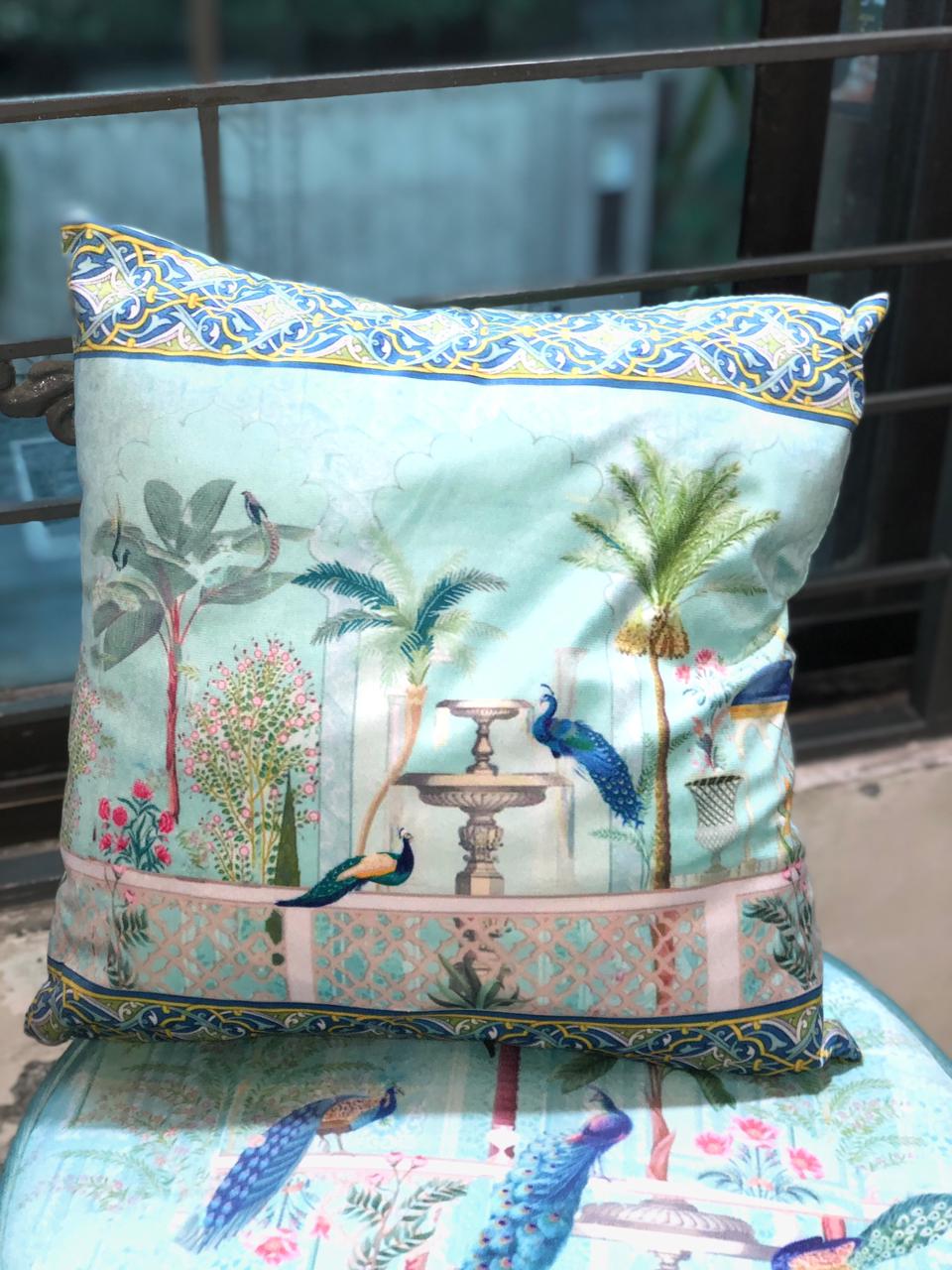 Peacock Panache Cushion | Peacock Panache Collection | Velvet | 18" x 18"