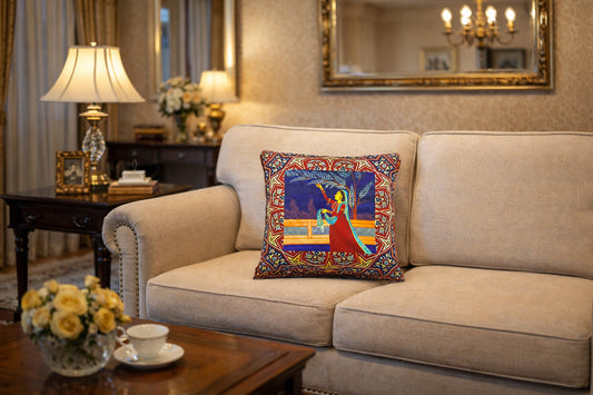 The Rani's Respite cushion | Velvet Printed |18"x18"